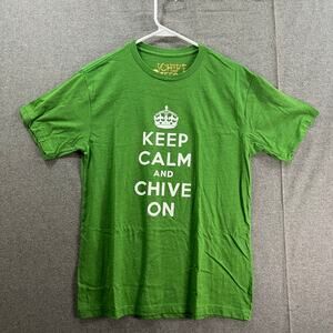 Keep Calm and Chive On Shirt Adult Medium Green Short Sleeve Casual T Shirt Mens